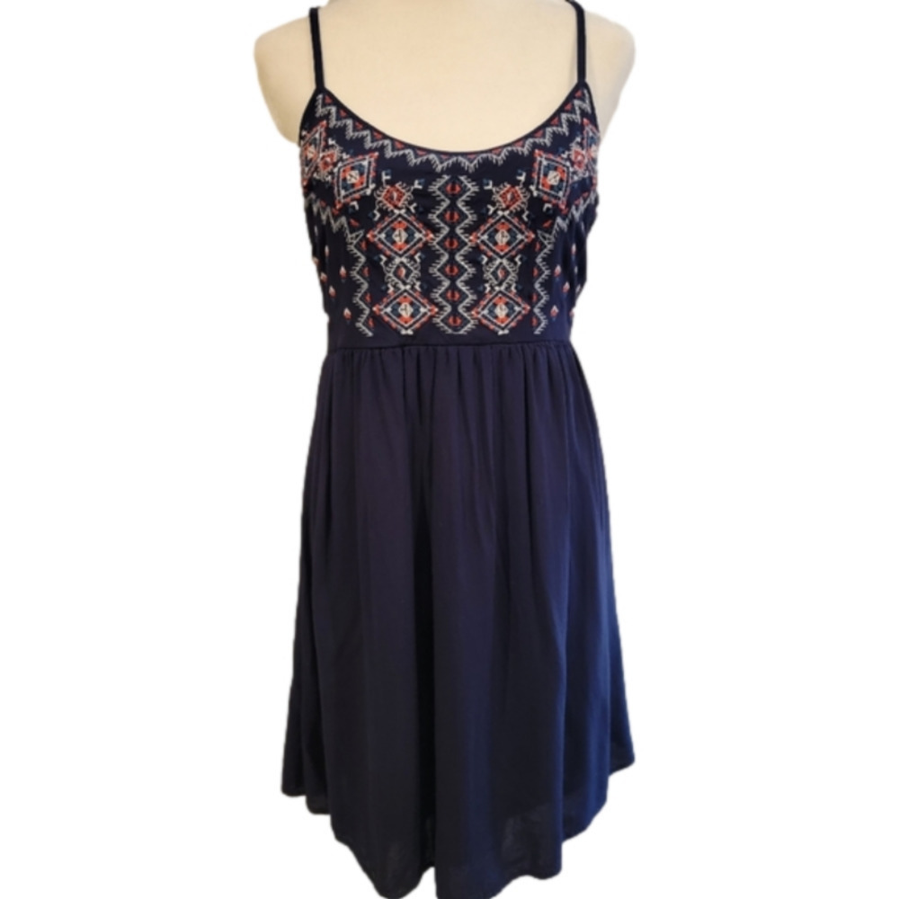 Maurices Aztec Navy Blue Embroidered Sleeveless Mini Dress Size M